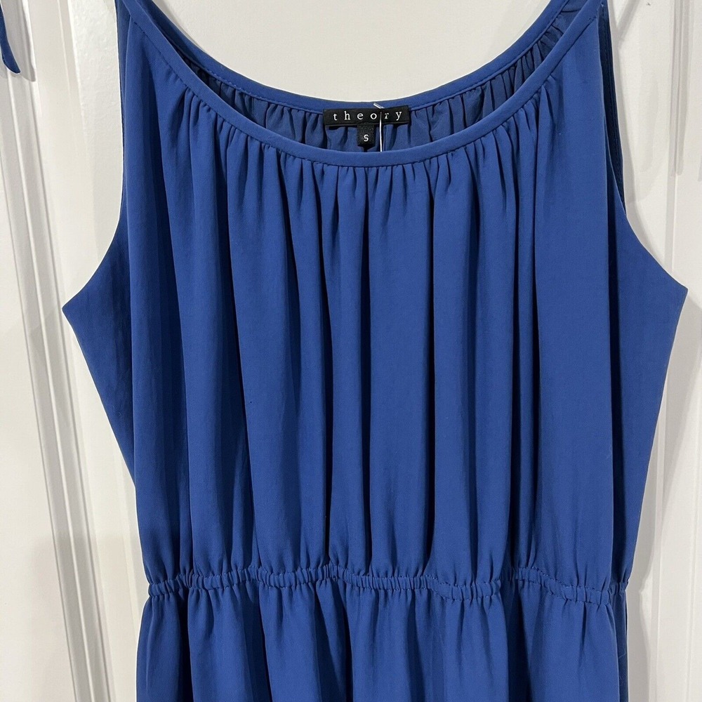 Theory Size S Tylie Maxi Dress Blue Shoulder Tie Spaghetti Strap Elastic Waist - Picture 5 of 11